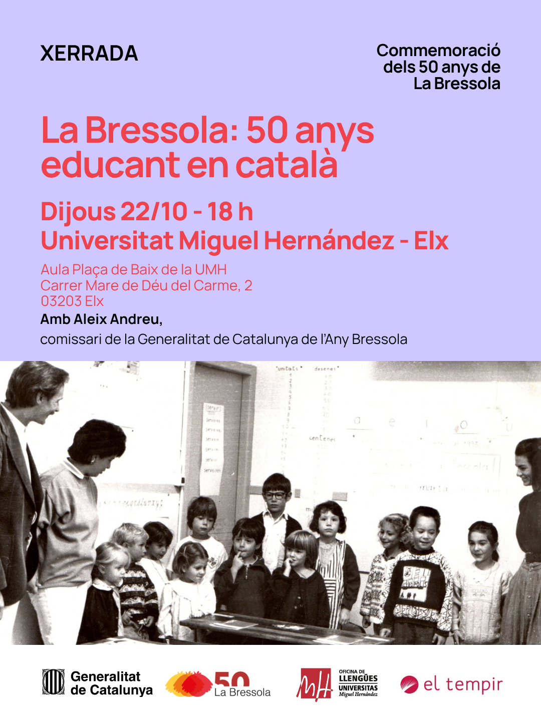 Xarrada “La Bressola: 50 anys educant en català” el 22 d’octubre a Elx